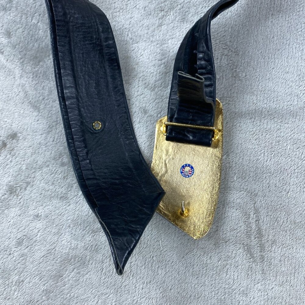 Vintage Wide Belt Womens Large Black Leather Metal Buckle USA Handmade Retro - Picture 6 of 9